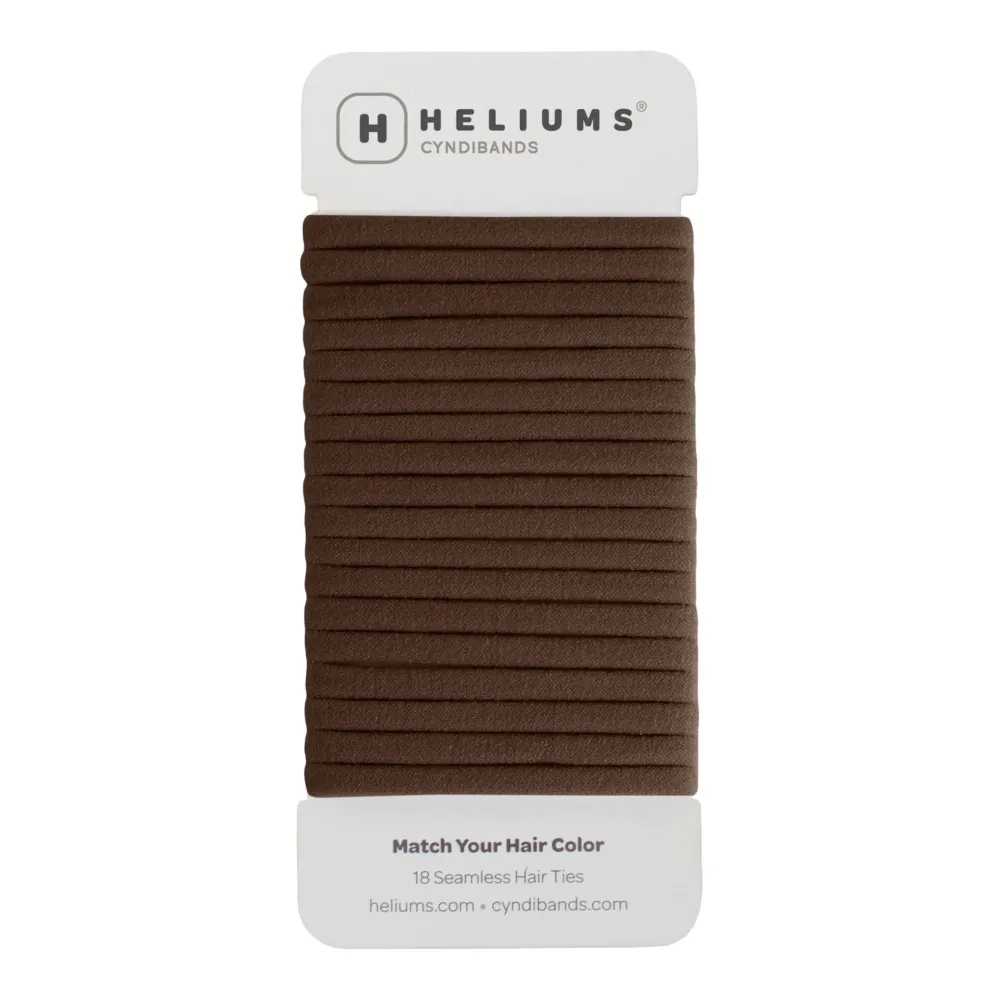 Heliums Thin Seamless Hair Ties - Dark Brown - 6mm Nylon No Damage Ponytail Holders, 1.75 Inch, Medium Hold for Thin to Normal Hair - 18 Pack