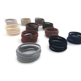 Heliums Thin Seamless Hair Ties - Dark Brown - 6mm Nylon No Damage Ponytail Holders, 1.75 Inch, Medium Hold for Thin to Normal Hair - 18 Pack