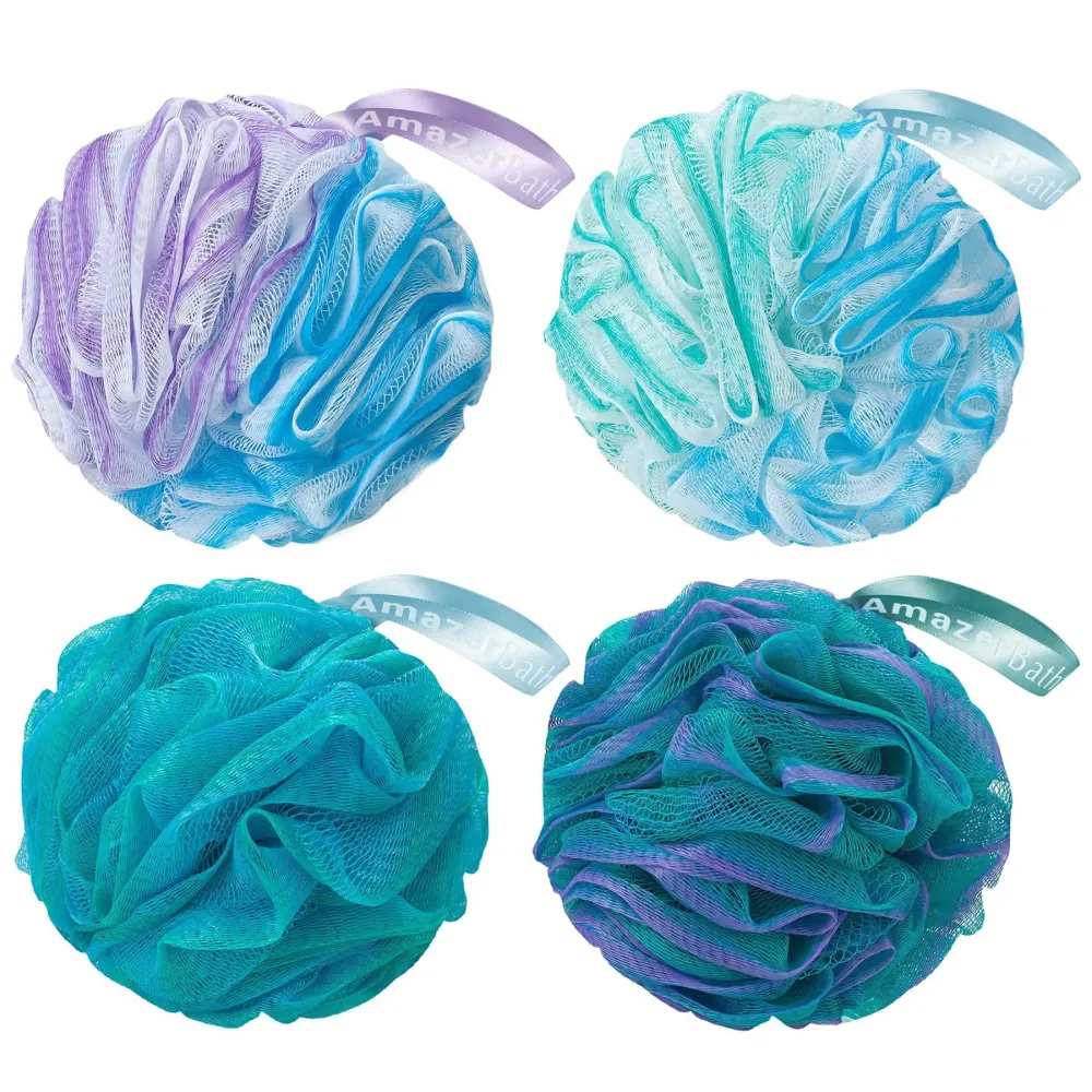 AmazerBath Loofah Sponge 60g/Piece, Exfoliating Bath Sponge Body Scrubber - Loofa Set of 4 Flower Color (Green-Purple) AmazerBath Loofah Sponge 60g/Piece, Exfoliating Bath Sponge Body Scrubber - Loofa Set of 4 Flower Color (Green-Purple)
