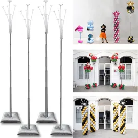Decojoy 4 Set Balloon Stand Kit, 9 Feet Adjustable Balloon Arch for Floor, Ballon Column Tower with Weights Base and Pole, Metal Backdrop Stands for Parties, NO Need Helium Tank for Balloons