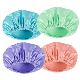 AmazerBath Shower Cap for Women, 4 PCS Double Waterproof Layers Shower Hair Caps, Elastic and Reusable Hair Cap, Environmental Protection Bathing Hat for Women Men Kids