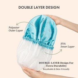 AmazerBath Shower Cap for Women, 4 PCS Double Waterproof Layers Shower Hair Caps, Elastic and Reusable Hair Cap, Environmental Protection Bathing Hat for Women Men Kids