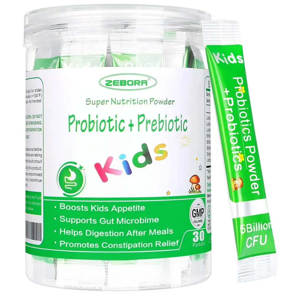 ZEBORA Kids Probiotic & Prebiotics Powder Age 3+ Support Children\'s Digestive & Immune System with Natural Source, Promotes Constipation Relief, Non-GMO, Gluten-Free, 30 Packets with 5 Billion CFUs ZEBORA Kids Probiotic & Prebiotics Powder Age 3+ Support Children\'s Digestive & Immune System with Natural Source, Promotes Constipation Relief, Non-GMO, Gluten-Free, 30 Packets with 5 Billion CFUs