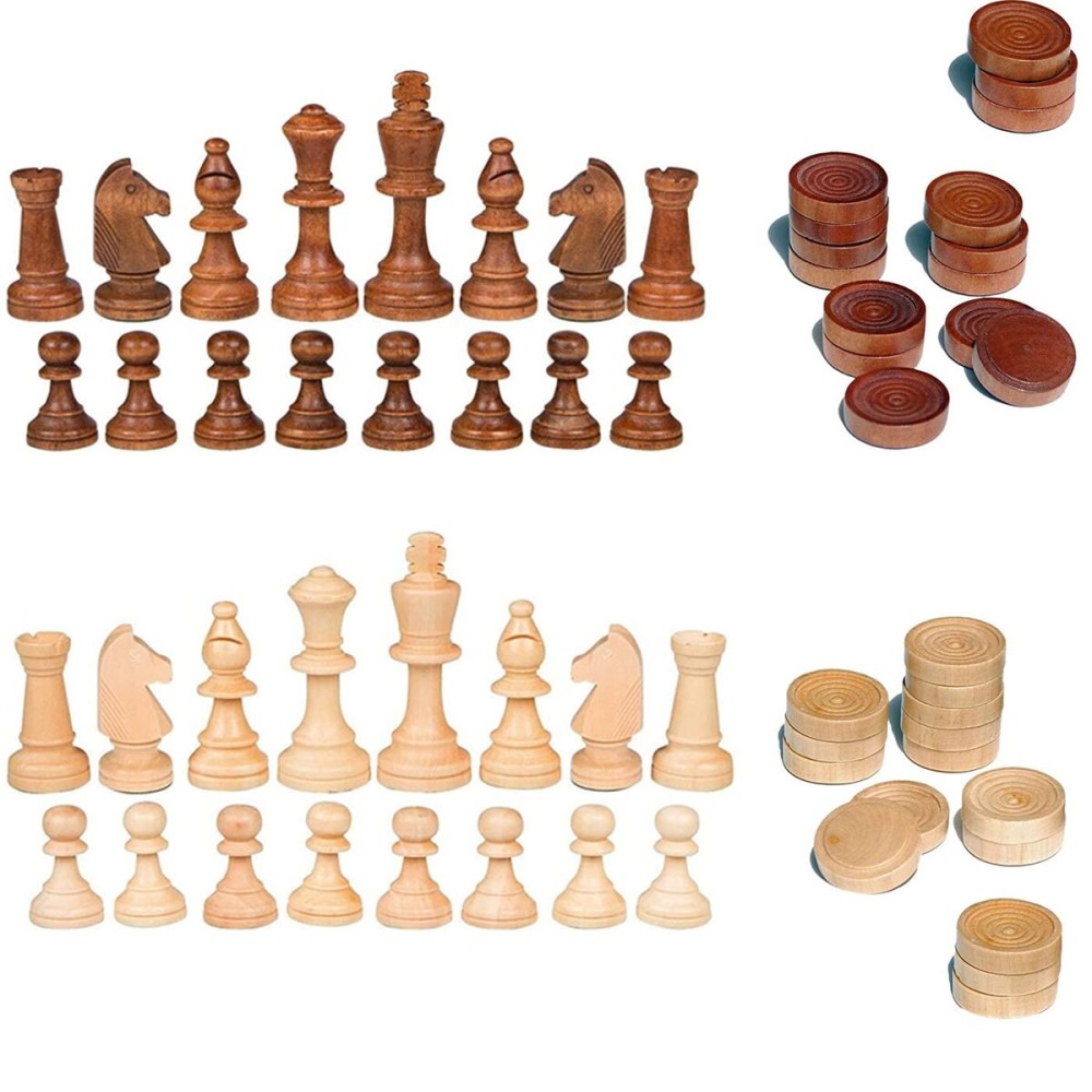 NiSotieb 2 in 1 Chess Pieces Wood Chess Pieces + Checker Pieces Without Board (3.5 inches)