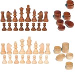 NiSotieb 2 in 1 Chess Pieces Wood Chess Pieces + Checker Pieces Without Board (3.5 inches)