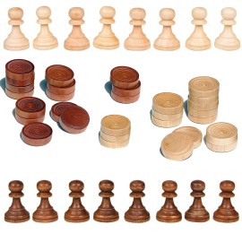 NiSotieb 2 in 1 Chess Pieces Wood Chess Pieces + Checker Pieces Without Board (3.5 inches)