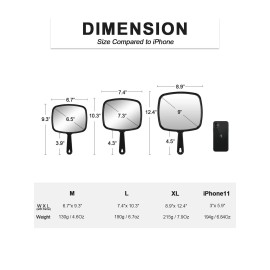 PROTECLE Hand Mirror, 10.3 L x 7.4 W Salon Barber Hairdressing Handheld Mirror with Handle, Square Black PROTECLE Hand Mirror, 10.3 L x 7.4 W Salon Barber Hairdressing Handheld Mirror with Handle, Square Black