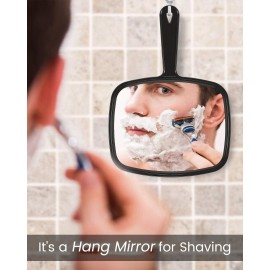 PROTECLE Hand Mirror, 10.3 L x 7.4 W Salon Barber Hairdressing Handheld Mirror with Handle, Square Black PROTECLE Hand Mirror, 10.3 L x 7.4 W Salon Barber Hairdressing Handheld Mirror with Handle, Square Black