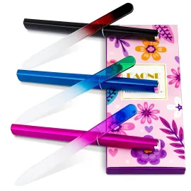 EAONE Crystal Glass Nail File with Case 3 Pack, Double-Sided Etched Fingernail Files for Natural Nails Professional Footnail Care Tool, Stocking Stuffers for Women Girls Gifts