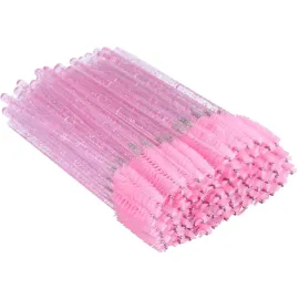 G2PLUS 100PCS Eyelash Mascara Brushes, Disposable Lash Spoolies, Crystal Mascara Wands Makeup Kits for Eyelash Extensions and Eyebrow (Pink)