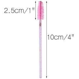 G2PLUS 100PCS Eyelash Mascara Brushes, Disposable Lash Spoolies, Crystal Mascara Wands Makeup Kits for Eyelash Extensions and Eyebrow (Pink)