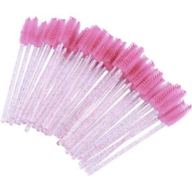G2PLUS 100PCS Eyelash Mascara Brushes, Disposable Lash Spoolies, Crystal Mascara Wands Makeup Kits for Eyelash Extensions and Eyebrow (Pink)