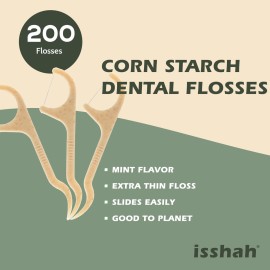 Natural Dental Floss Picks - 200 Count - PETA Approved, BPA Free, Vegan, Sustainable, Eco Friendly, Natural Dental Flossers by Isshah (Mint) Natural Dental Floss Picks - 200 Count - PETA Approved, BPA Free, Vegan, Sustainable, Eco Friendly, Natural Dental Flossers by Isshah (Mint)