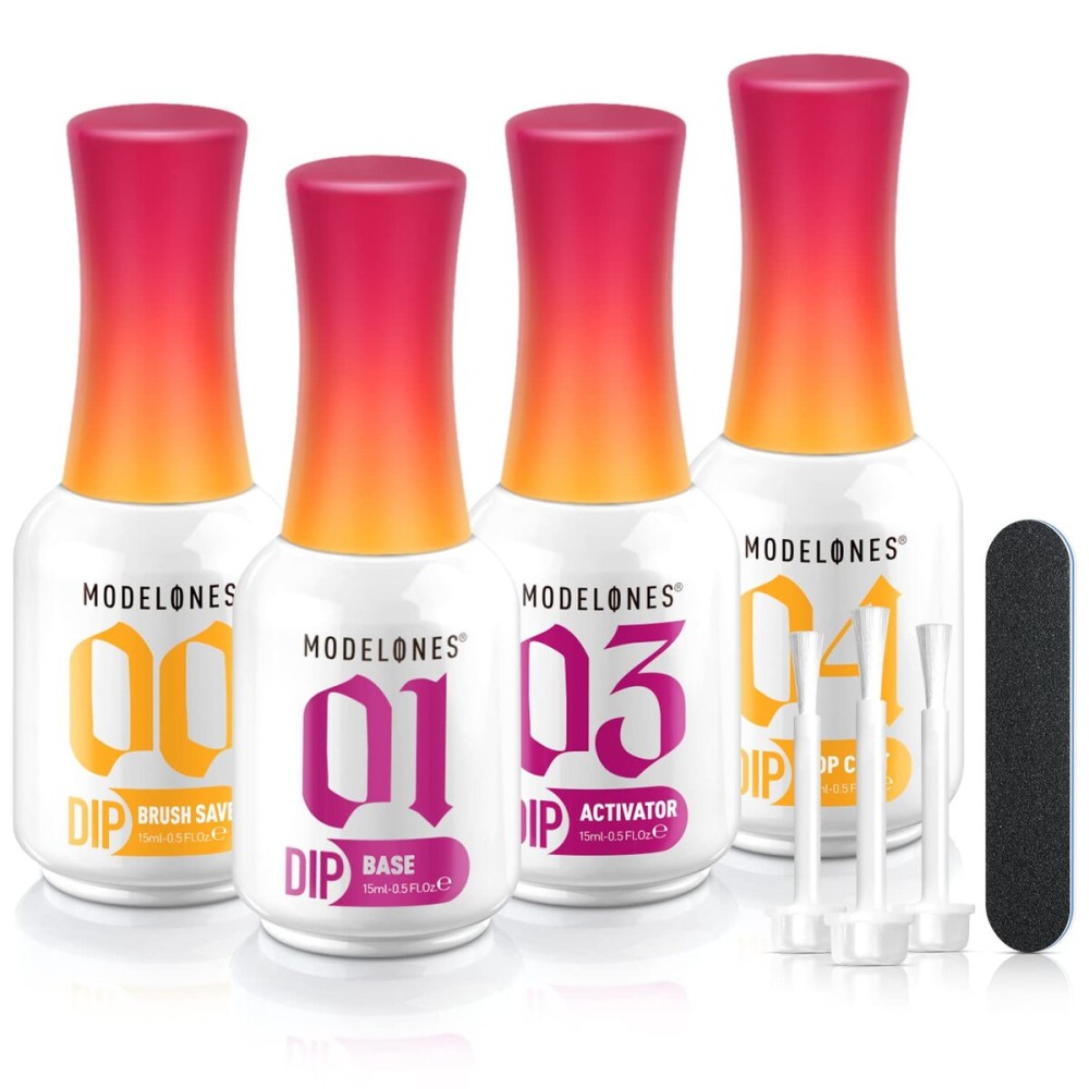 Modelones 4+4 Pcs Dip Powder Liquid Set, Dipping Powder System Set with Base Coat/Top Coat/Activator/Brush Saver/Manicure Tools for Nail Art DIY Salon Modelones 4+4 Pcs Dip Powder Liquid Set, Dipping Powder System Set with Base Coat/Top Coat/Activator/Brush Saver/Manicure Tools for Nail Art DIY Salon