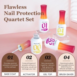 Modelones 4+4 Pcs Dip Powder Liquid Set, Dipping Powder System Set with Base Coat/Top Coat/Activator/Brush Saver/Manicure Tools for Nail Art DIY Salon Modelones 4+4 Pcs Dip Powder Liquid Set, Dipping Powder System Set with Base Coat/Top Coat/Activator/Brush Saver/Manicure Tools for Nail Art DIY Salon