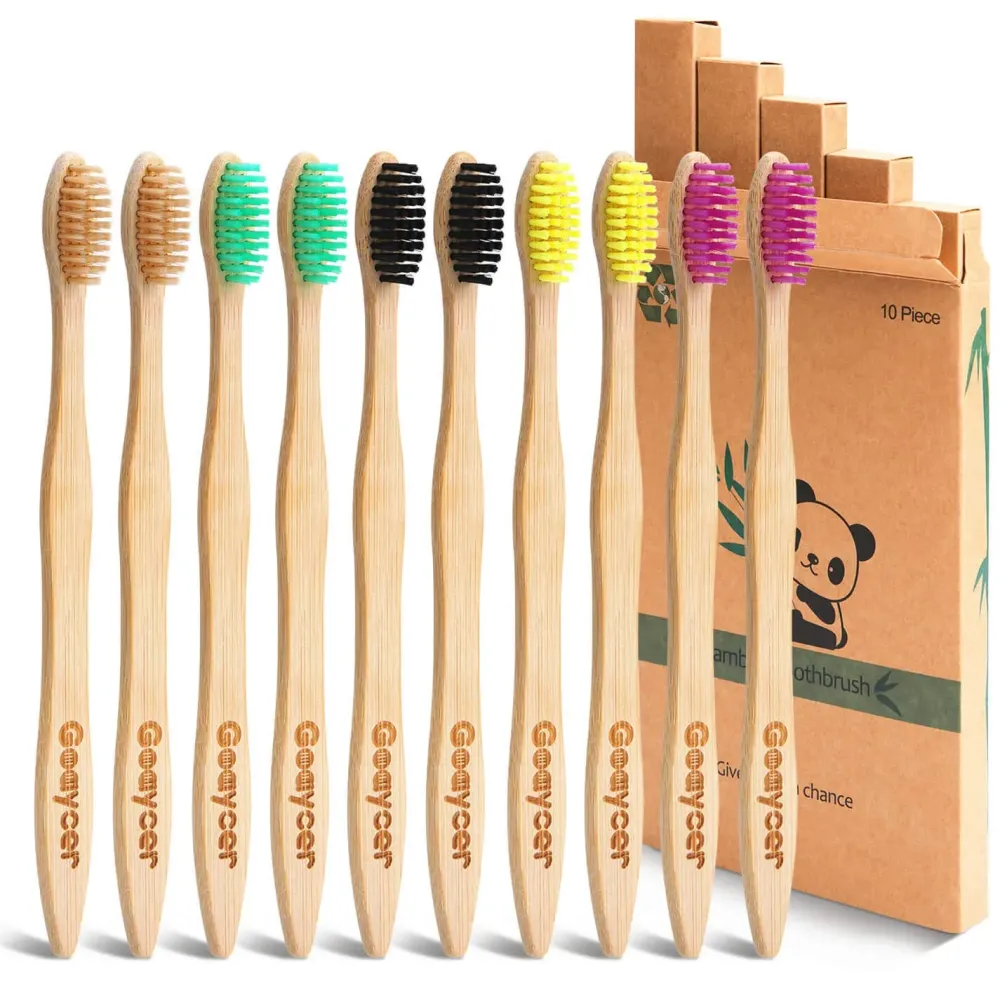 Goaycer Eco Friendly Bamboo Toothbrush, 10Pack Medium Firm Bristles Biodegradable Bulk Wooden Toothbrushes Goaycer Eco Friendly Bamboo Toothbrush, 10Pack Medium Firm Bristles Biodegradable Bulk Wooden Toothbrushes
