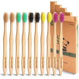 Goaycer Eco Friendly Bamboo Toothbrush, 10Pack Medium Firm Bristles Biodegradable Bulk Wooden Toothbrushes