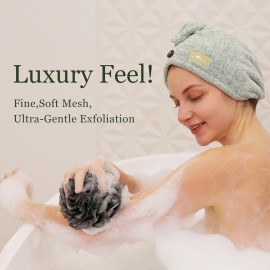 myHomeBody Large 70g Loofah Sponge, Bath Body Scrubber for Women, Men, Exfoliating Shower Pouf with Activated Charcoal - 2 Graphite Gray + 1 Sage Green, 3 Pack myHomeBody Large 70g Loofah Sponge, Bath Body Scrubber for Women, Men, Exfoliating Shower Pouf with Activated Charcoal - 2 Graphite Gray + 1 Sage Green, 3 Pack