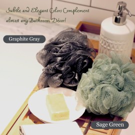 myHomeBody Large 70g Loofah Sponge, Bath Body Scrubber for Women, Men, Exfoliating Shower Pouf with Activated Charcoal - 2 Graphite Gray + 1 Sage Green, 3 Pack myHomeBody Large 70g Loofah Sponge, Bath Body Scrubber for Women, Men, Exfoliating Shower Pouf with Activated Charcoal - 2 Graphite Gray + 1 Sage Green, 3 Pack