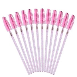 G2PLUS 300PCS Crystal Eyelash Brushes, Pink Disposable Mascara Wands Makeup Applicator, Adjustable Lash Spoolies for Eyelash Extensions and Eyebrow Brush