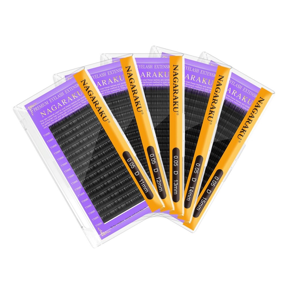NAGARAKU 5 Trays Eyelash Extensions Individual Lashes 0.05mm D curl 11/12/13/14/15mm in 1 pack Classic Soft Natural Professional Faux Mink 16 rows NAGARAKU 5 Trays Eyelash Extensions Individual Lashes 0.05mm D curl 11/12/13/14/15mm in 1 pack Classic Soft Natural Professional Faux Mink 16 rows