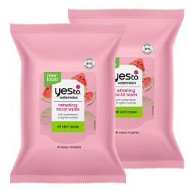 Yes To Face Wipes for Women and Men, Refreshing Facial Cleansing Wipes for use as a Make Up Remover, Cleaning, Soothing, Watermelon (Pack of 2)