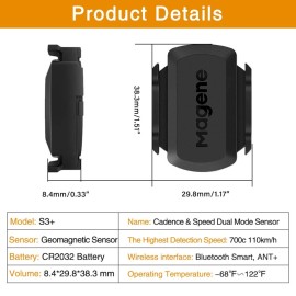 Magene S3+ Outdoor/Indoor Speed/Cadence Sensor for Cycling, Wireless Bluetooth/Ant+ Bike Computer RPM Sensor for Road Bike or Spinning Bike and Trainers Compatible with Onelap, Wahoo Fitness, Zwift Magene S3+ Outdoor/Indoor Speed/Cadence Sensor for Cycling, Wireless Bluetooth/Ant+ Bike Computer RPM Sensor for Road Bike or Spinning Bike and Trainers Compatible with Onelap, Wahoo Fitness, Zwift