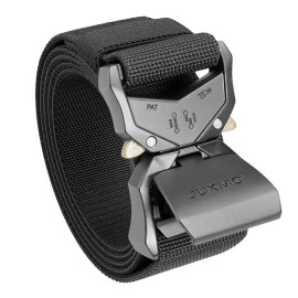 JUKMO Tactical Belt, Military Hiking Rigger 1.5 Nylon Web Work Belt with Heavy Duty Quick Release Buckle (Black, Medium)