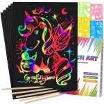 Mocoosy 60 Pcs Rainbow Scratch Art Paper for Kids, Magic Scratch Paper Set Art and Craft Kit, Black Scratch Sheets for Party Game Activities Birthday Gifts Toys Girls Boys 3 4 5 6 7 8 9 10 Years Old