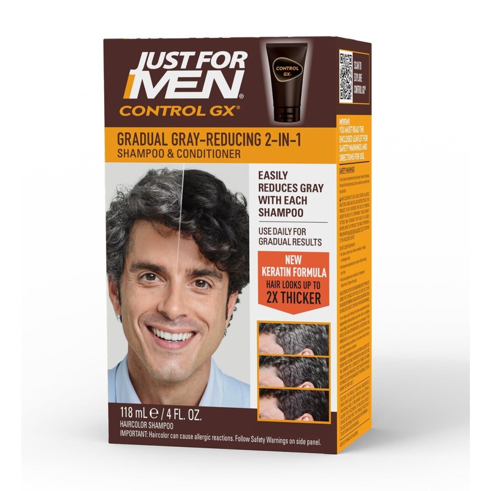 Just For Men Control GX Grey Reducing 2-in-1 Shampoo and Conditioner, Gradual Hair Color with Keratin for Stronger Thicker and Healthier Looking Hair, 4 Fl Oz - Pack of 1 (Packaging May Vary) Just For Men Control GX Grey Reducing 2-in-1 Shampoo and Conditioner, Gradual Hair Color with Keratin for Stronger Thicker and Healthier Looking Hair, 4 Fl Oz - Pack of 1 (Packaging May Vary)