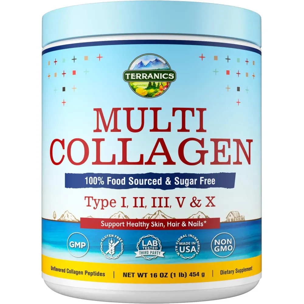 Terranics Multi Collagen Peptides Powder, Type I II III V X Hydrolyzed Collagen for Women+Men, Collagen Supplements for Skin Nail Hair, Fast Dissolve, Unflavored Colageno, No Sugar, Keto, 16oz Terranics Multi Collagen Peptides Powder, Type I II III V X Hydrolyzed Collagen for Women+Men, Collagen Supplements for Skin Nail Hair, Fast Dissolve, Unflavored Colageno, No Sugar, Keto, 16oz