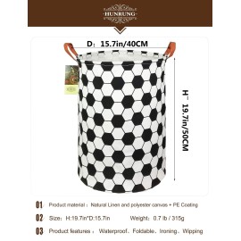 HUNRUNG Laundry Hamper,Large Canvas Fabric Lightweight Storage Basket Toy Organizer Dirty Clothes Collapsible Waterproof for College Dorms, Children Bedroom,BathroomRoud-Football