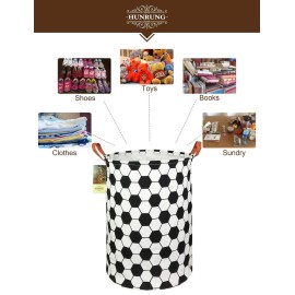 HUNRUNG Laundry Hamper,Large Canvas Fabric Lightweight Storage Basket Toy Organizer Dirty Clothes Collapsible Waterproof for College Dorms, Children Bedroom,BathroomRoud-Football