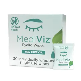 MediViz Tea Tree Eyelid Cleanser Wipes - 30 Single-Use Towelettes - Eyelash & Eyelid Wipes for Soothing Dry Eye Irritation, Demodex Removal & More
