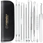 MENOLY Pimple Popper Tool Kit 10 Pcs Blackhead Remover Tool Zit Popper for Blemish, Pimple Comedone Extractor Acne Tool for Blackheads, Acnes, Whiteheads Nose Face with Leather Bag