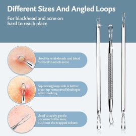 MENOLY Pimple Popper Tool Kit 10 Pcs Blackhead Remover Tool Zit Popper for Blemish, Pimple Comedone Extractor Acne Tool for Blackheads, Acnes, Whiteheads Nose Face with Leather Bag