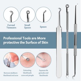 MENOLY Pimple Popper Tool Kit 10 Pcs Blackhead Remover Tool Zit Popper for Blemish, Pimple Comedone Extractor Acne Tool for Blackheads, Acnes, Whiteheads Nose Face with Leather Bag