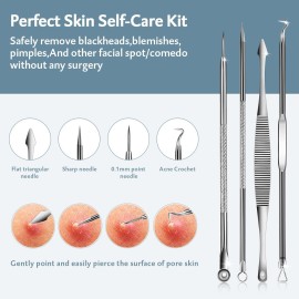 MENOLY Pimple Popper Tool Kit 10 Pcs Blackhead Remover Tool Zit Popper for Blemish, Pimple Comedone Extractor Acne Tool for Blackheads, Acnes, Whiteheads Nose Face with Leather Bag