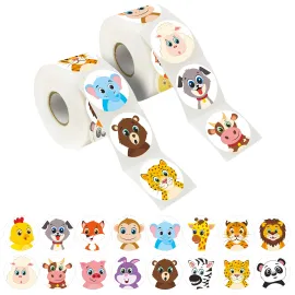 600 Adorable Round Land Animal Stickers in 16 Designs with Perforated Line Expanded Version (Each Measures 1.5 in Diameter)