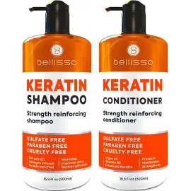 Keratin Shampoo and Conditioner Set - Sulfate Free and Paraben Free - Salon Thickening Treatment for Dry, Damaged, Curly, Frizzy, Straight or Color Treated Hair - Anti Frizz Formula for Women and Men