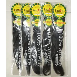 RastAfri Pre-Stretched Silky Braiding Hair (5 Single Packs, 1B)