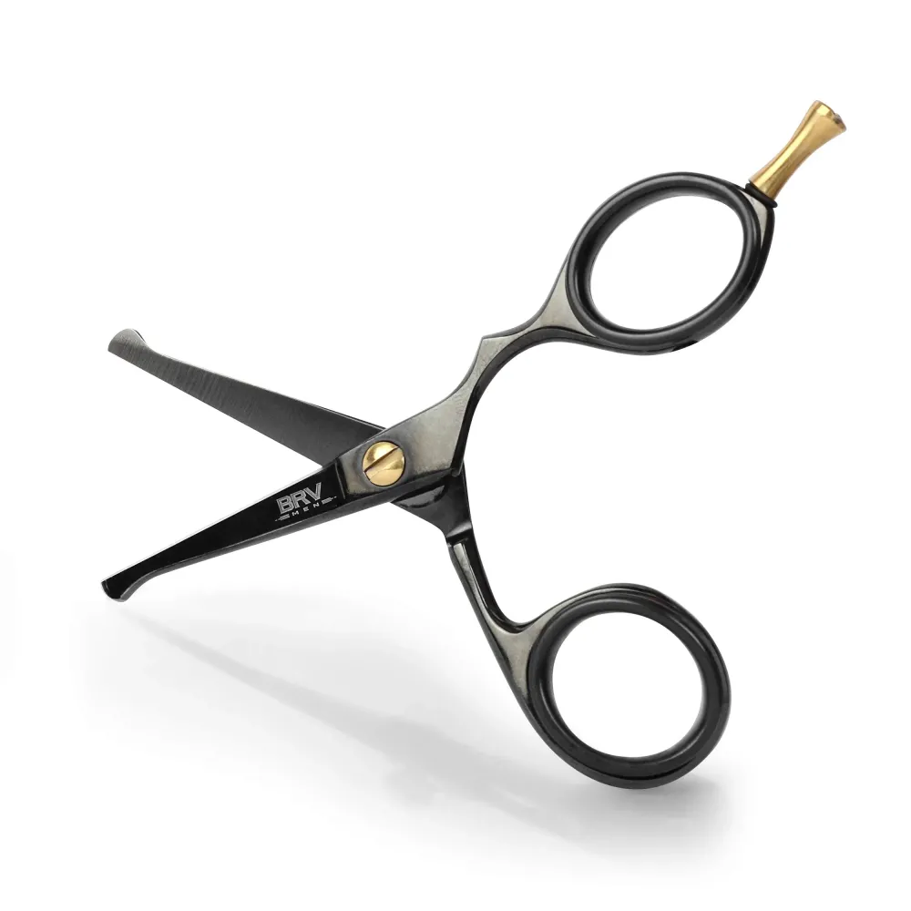 BRV MEN Rounded-Tip Small Trim Scissors for Men 4.2 | High Carbon Stainless Steel | Nose Hair for Men | Professional Grooming Scissors for Beard, Mustache & Ear Hair - RIGHT HANDED (Black) BRV MEN Rounded-Tip Small Trim Scissors for Men 4.2 | High Carbon Stainless Steel | Nose Hair for Men | Professional Grooming Scissors for Beard, Mustache & Ear Hair - RIGHT HANDED (Black)