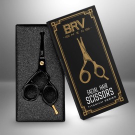BRV MEN Rounded-Tip Small Trim Scissors for Men 4.2 | High Carbon Stainless Steel | Nose Hair for Men | Professional Grooming Scissors for Beard, Mustache & Ear Hair - RIGHT HANDED (Black) BRV MEN Rounded-Tip Small Trim Scissors for Men 4.2 | High Carbon Stainless Steel | Nose Hair for Men | Professional Grooming Scissors for Beard, Mustache & Ear Hair - RIGHT HANDED (Black)