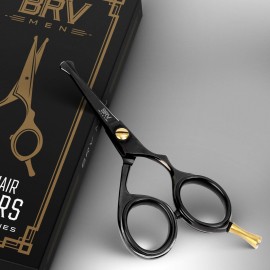 BRV MEN Rounded-Tip Small Trim Scissors for Men 4.2 | High Carbon Stainless Steel | Nose Hair for Men | Professional Grooming Scissors for Beard, Mustache & Ear Hair - RIGHT HANDED (Black) BRV MEN Rounded-Tip Small Trim Scissors for Men 4.2 | High Carbon Stainless Steel | Nose Hair for Men | Professional Grooming Scissors for Beard, Mustache & Ear Hair - RIGHT HANDED (Black)
