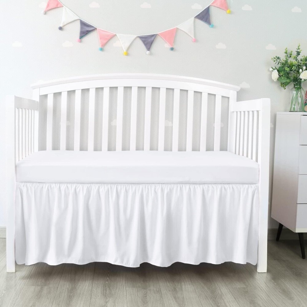 Crib Bed Skirt 28 x 52 with 14 Drop Pleated Dust Ruffle for Baby Boys Girls Elastic Adjustable Fit Toddler Bedskirt Easy On/Off Soft Nursery Standard Crib Bedding Skirts Solid White Crib Skirt Crib Bed Skirt 28 x 52 with 14 Drop Pleated Dust Ruffle for Baby Boys Girls Elastic Adjustable Fit Toddler Bedskirt Easy On/Off Soft Nursery Standard Crib Bedding Skirts Solid White Crib Skirt