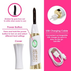 Grande Cosmetics LASH-LIFT Heated Lash Curler, Rechargeable and Travel Friendly, 2 Heat Settings, White Grande Cosmetics LASH-LIFT Heated Lash Curler, Rechargeable and Travel Friendly, 2 Heat Settings, White