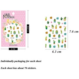 Nail Stickers for Women and Little Girls - 12 Sheets 3D Self-Adhesive DIY Nail Art Decoration Set Including Flowers Leaves Animals Plants Fruits Nail Decals for Woman Kids Girls