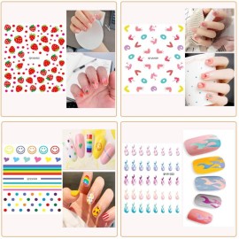 Nail Stickers for Women and Little Girls - 12 Sheets 3D Self-Adhesive DIY Nail Art Decoration Set Including Flowers Leaves Animals Plants Fruits Nail Decals for Woman Kids Girls
