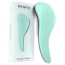 Crave Naturals Biggie Glide Thru Hair Brush - Detangler Brush for Curly, Straight, Wet or Dry Hair - Gentle Detangling Brushes for Adults, Kids, Toddlers - Hair Accessories for Women, 8.4x3.4 - Mint