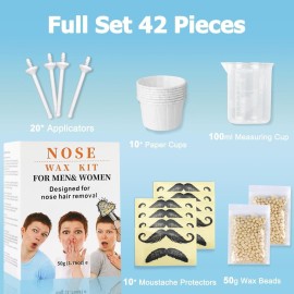 Nose Wax Kit from CoFashion - 50g Wax for Hair Removal, 20 Applicators (Up to 20 Uses), 10 Paper Cups for Nose and Ear Waxing Nose Wax Kit from CoFashion - 50g Wax for Hair Removal, 20 Applicators (Up to 20 Uses), 10 Paper Cups for Nose and Ear Waxing